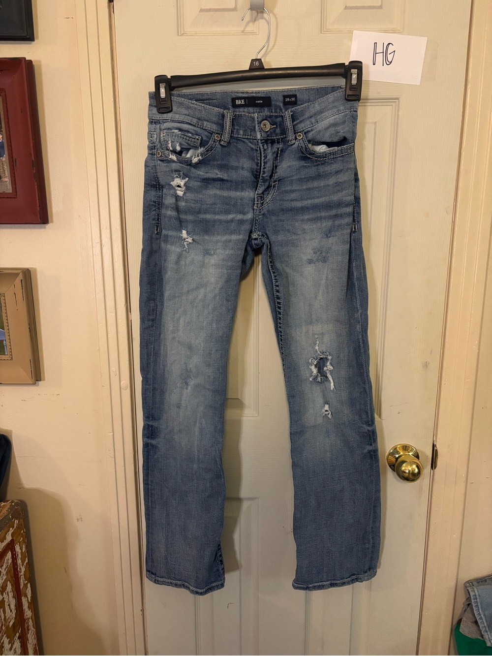 BKE Men's Slim Straight Jeans - Faded Blue Distress